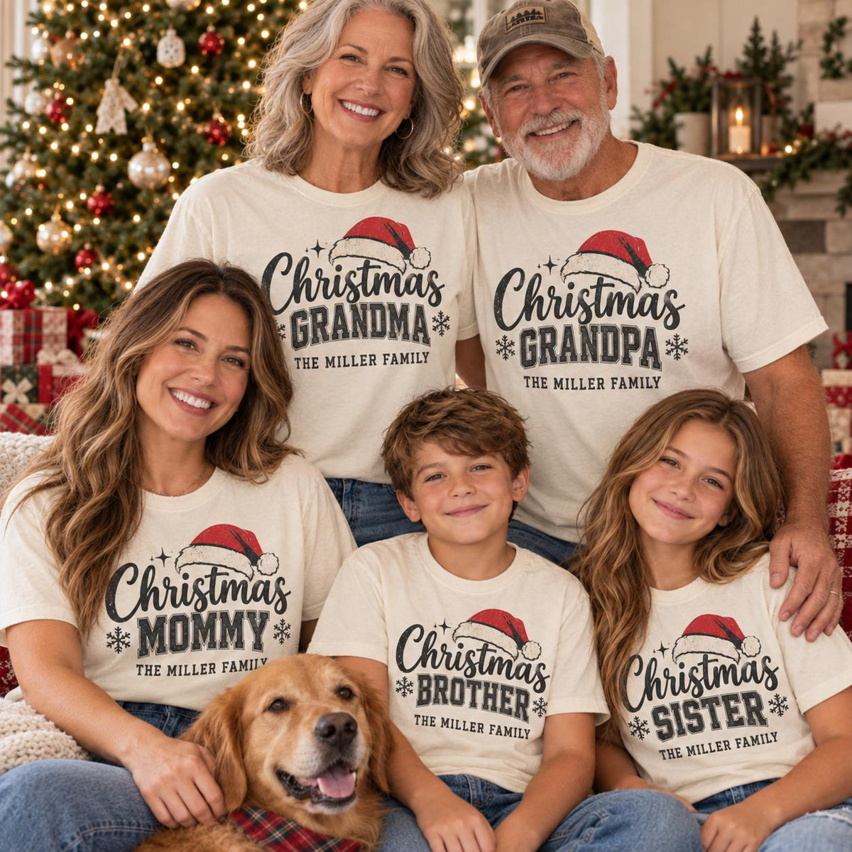 Matching Family Christmas Shirts, Personalized Grandma Grandpa Daddy Family Role Tees, Custom Name Christmas Crew Holiday Gift