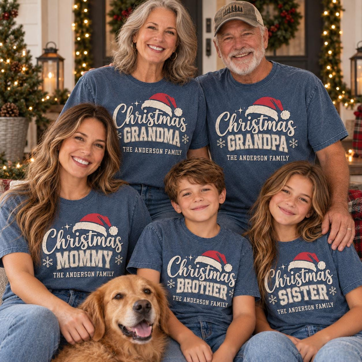 Matching Family Christmas Shirts, Personalized Grandma Grandpa Daddy Family Role Tees, Custom Name Christmas Crew Holiday Gift