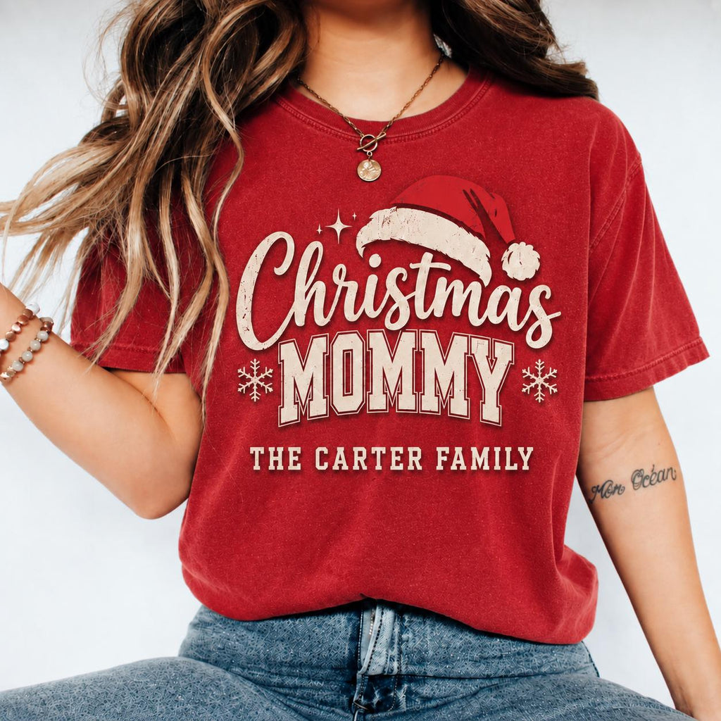Custom Family Christmas Shirts, Personalized Christmas Grandma Grandpa Mommy Matching Tees, Family Name Holiday Crew T-Shirt Gift