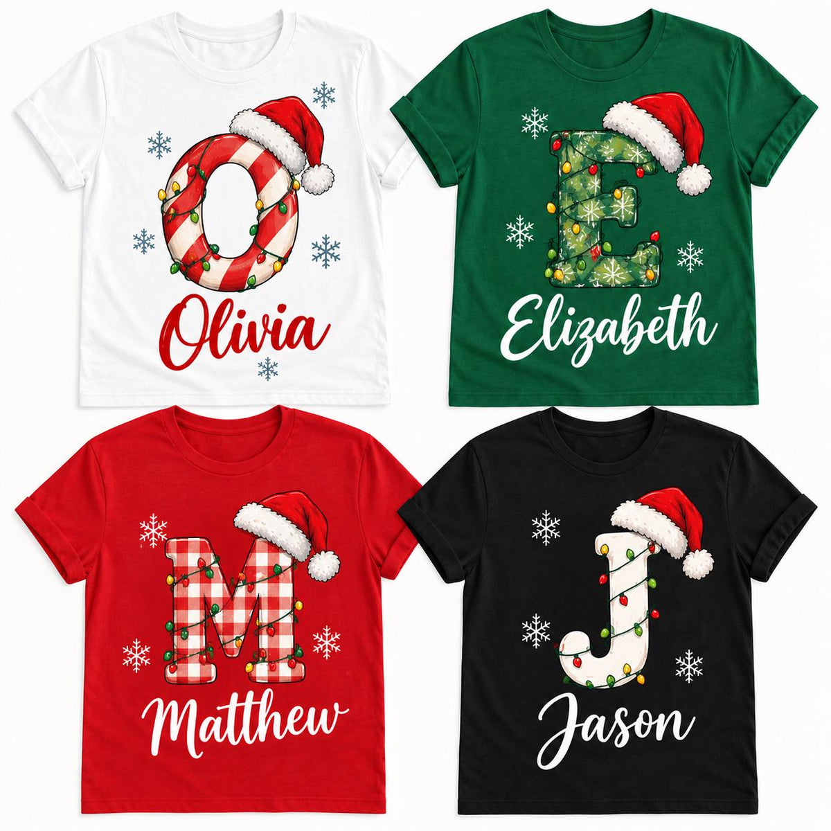 Personalized Family Christmas Letter Shirt, Custom Name Holiday Tee, Matching Family Xmas T-Shirt, Festive Personalized Gift