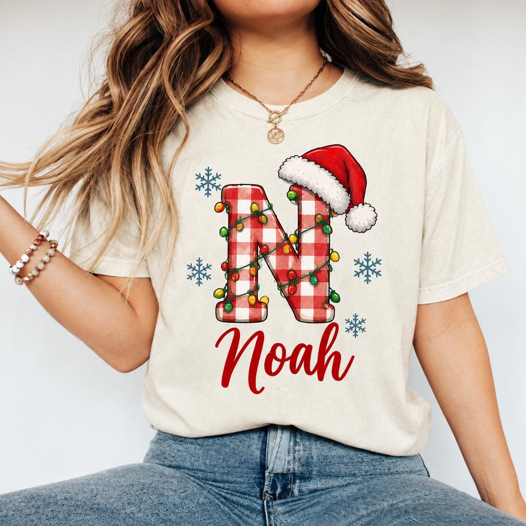 Personalized Family Christmas Letter Shirt, Custom Name Holiday Tee, Matching Family Xmas T-Shirt, Festive Personalized Gift