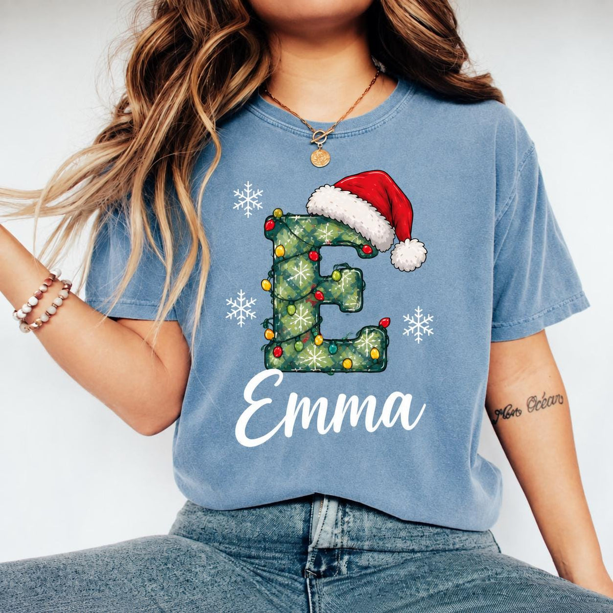 Personalized Family Christmas Letter Shirt, Custom Name Holiday Tee, Matching Family Xmas T-Shirt, Festive Personalized Gift