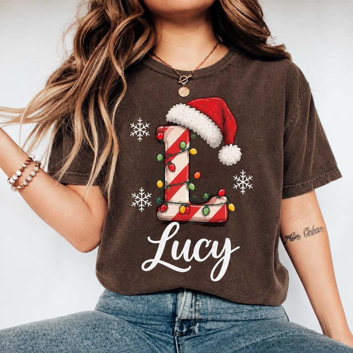 Personalized Family Christmas Letter Shirt, Custom Name Holiday Tee, Matching Family Xmas T-Shirt, Festive Personalized Gift