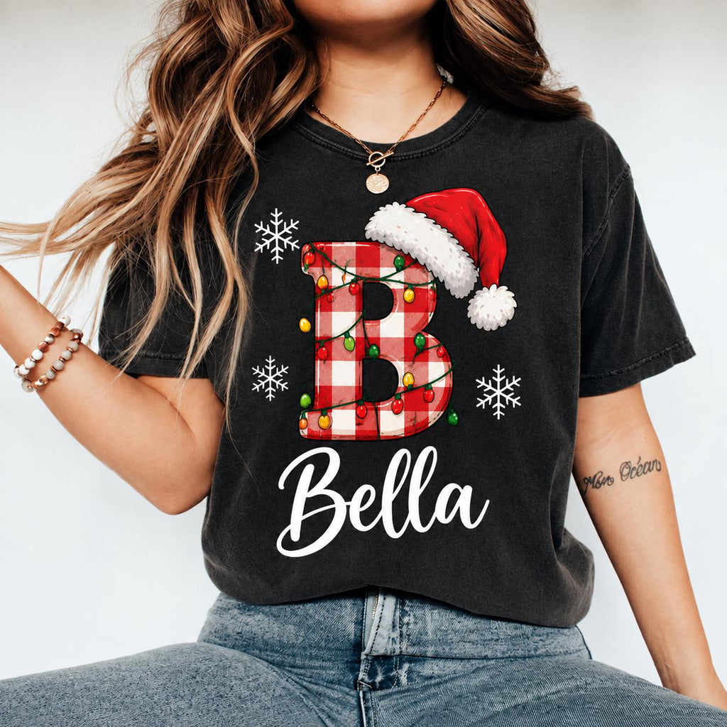Personalized Family Christmas Letter Shirt, Custom Name Holiday Tee, Matching Family Xmas T-Shirt, Festive Personalized Gift