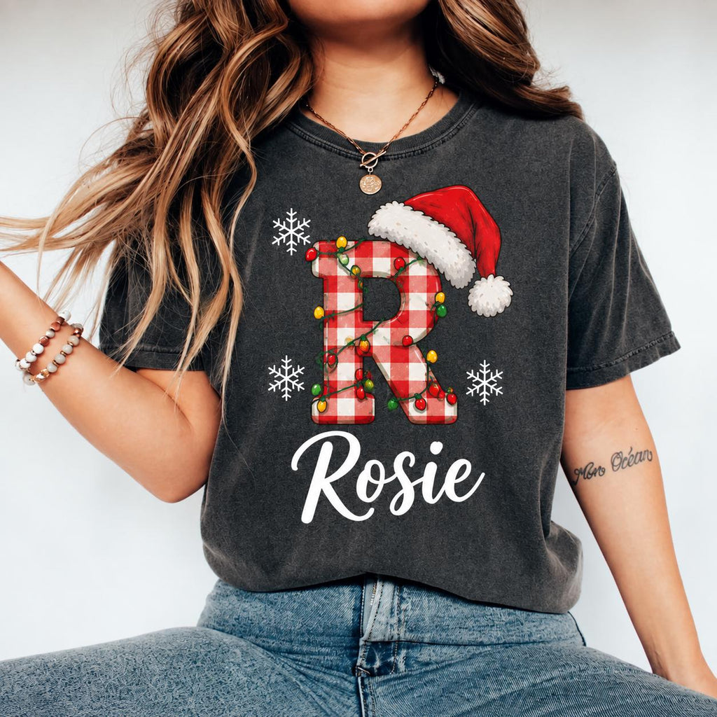 Personalized Family Christmas Letter Shirt, Custom Name Holiday Tee, Matching Family Xmas T-Shirt, Festive Personalized Gift