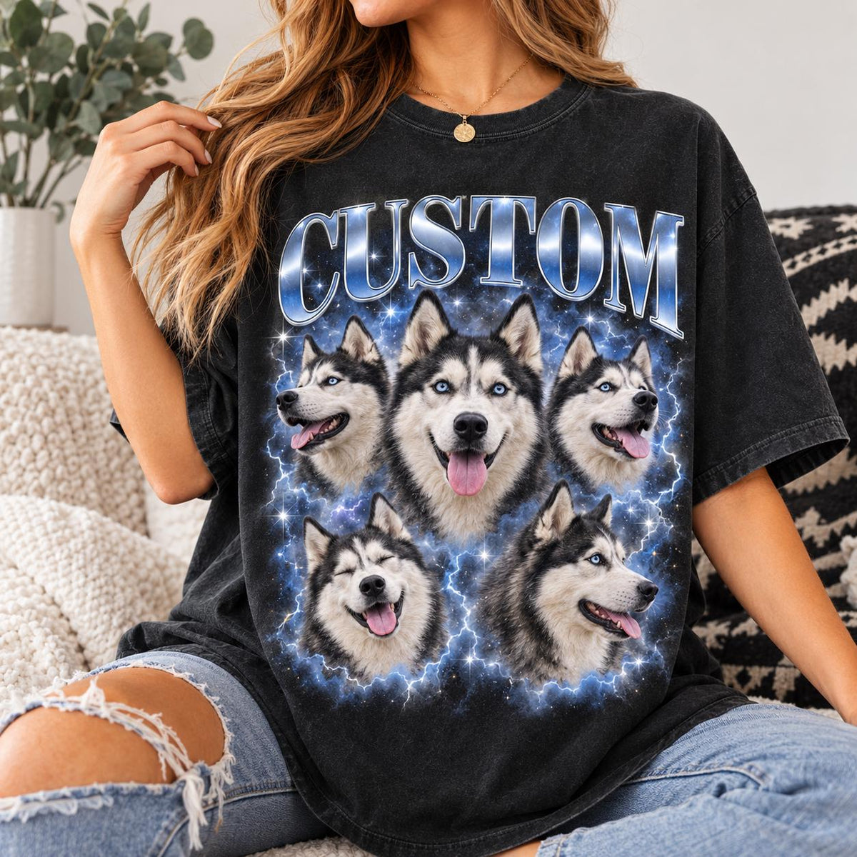 Custom Pet Bootleg Comfort Colors Shirt, Personalized Dog Photo Tee, 90s Vintage Bootleg T-Shirt, Custom Dog Lover Gift, Christmas Gift