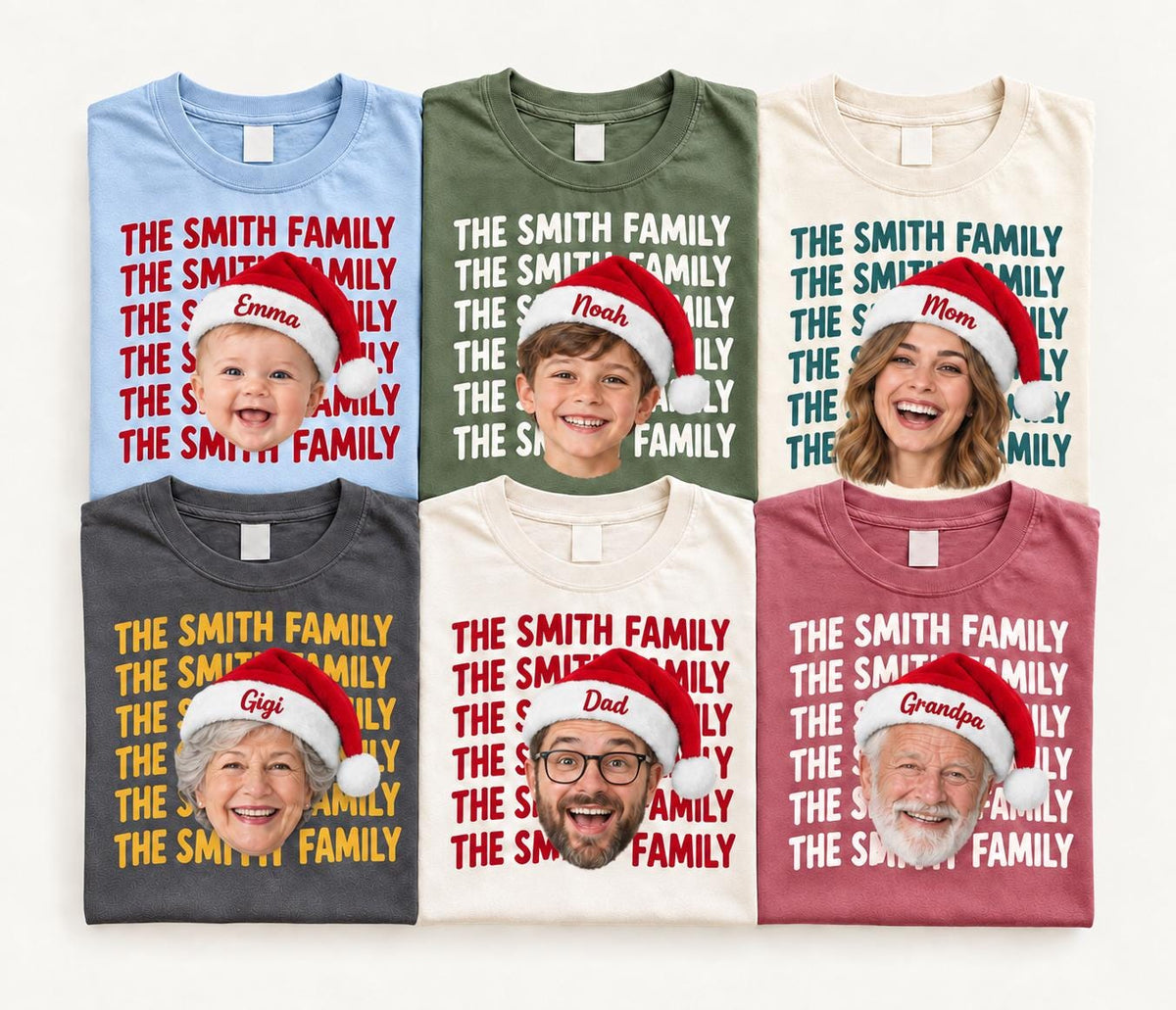 Personalized Family Christmas Comfort Colors Shirt, Custom Face + Name Christmas Crew Tee, Matching Family Holiday TShirt