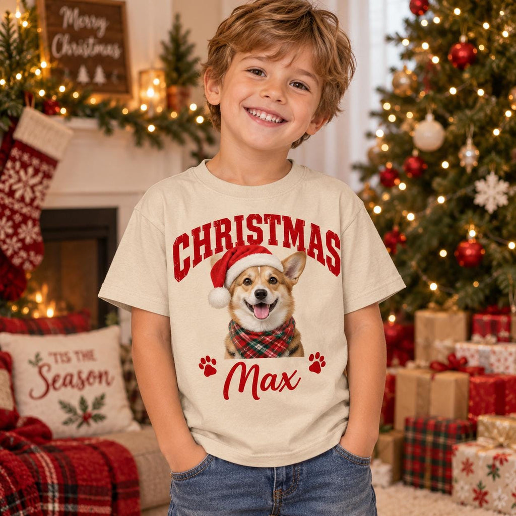 Custom Vintage Pet Christmas Tee, Personalized Pet Photo and Name Shirt, Dog Mom Cat Mom Gift, Holiday Pet Shirt
