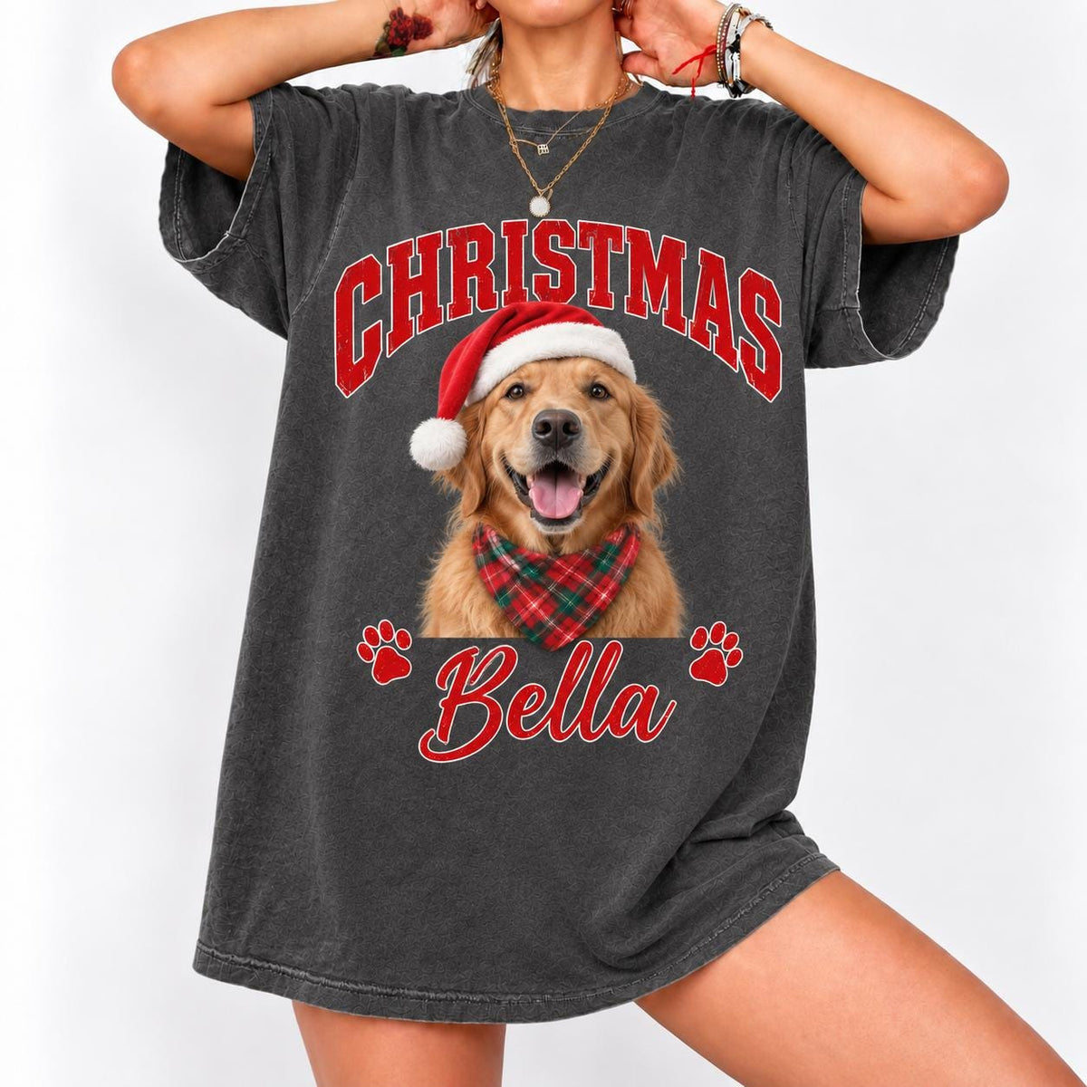 Custom Vintage Pet Christmas Tee, Personalized Pet Photo and Name Shirt, Dog Mom Cat Mom Gift, Holiday Pet Shirt