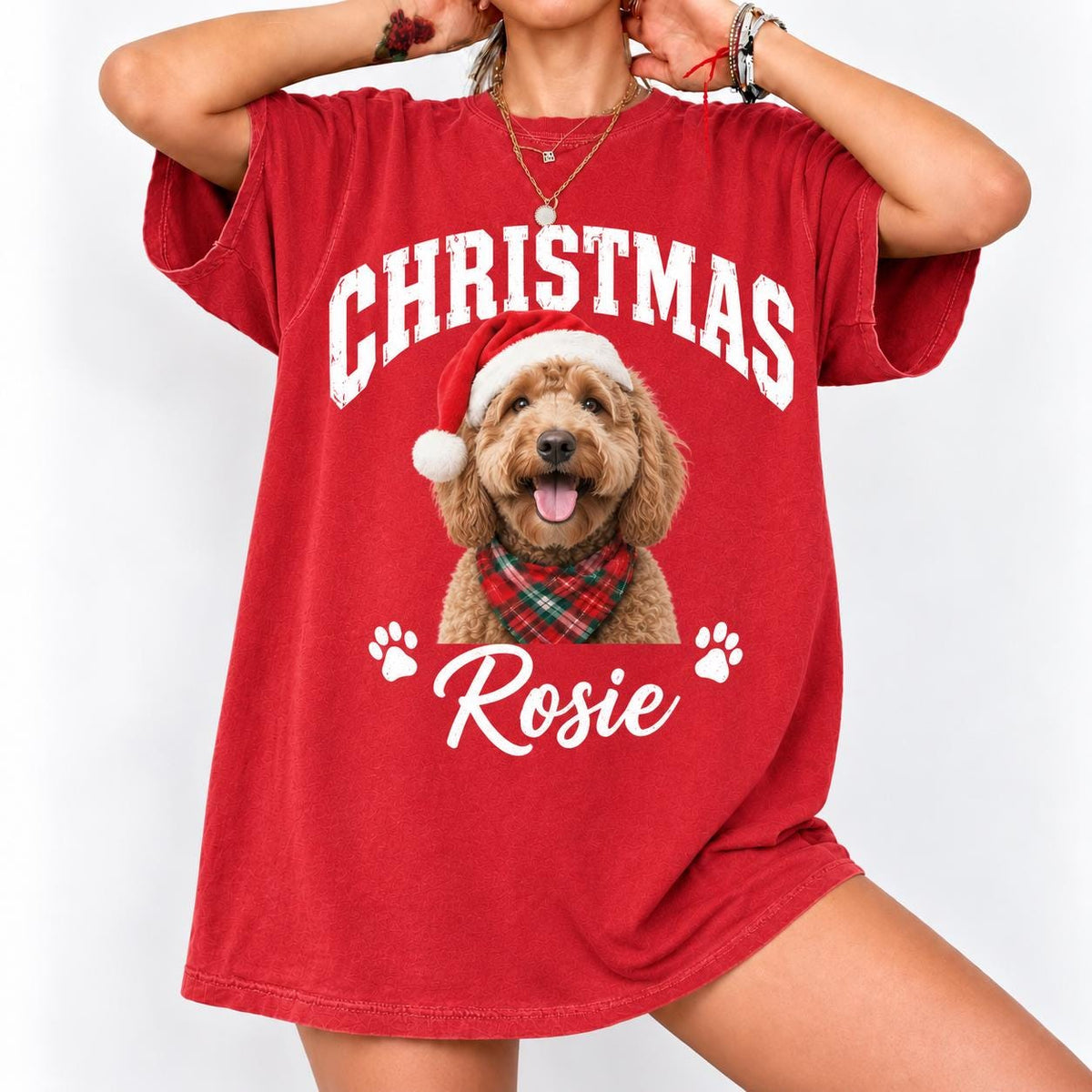Custom Vintage Pet Christmas Tee, Personalized Pet Photo and Name Shirt, Dog Mom Cat Mom Gift, Holiday Pet Shirt