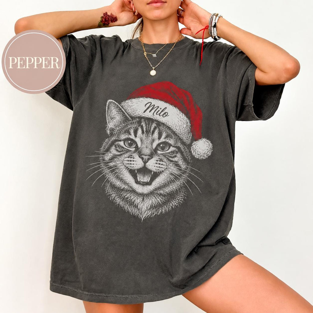 Custom Christmas Pet Face Comfort Colors Shirt, Personalized Pet Photo Tee, Dog Cat Portrait Shirt, Pet Lover Memorial Gift
