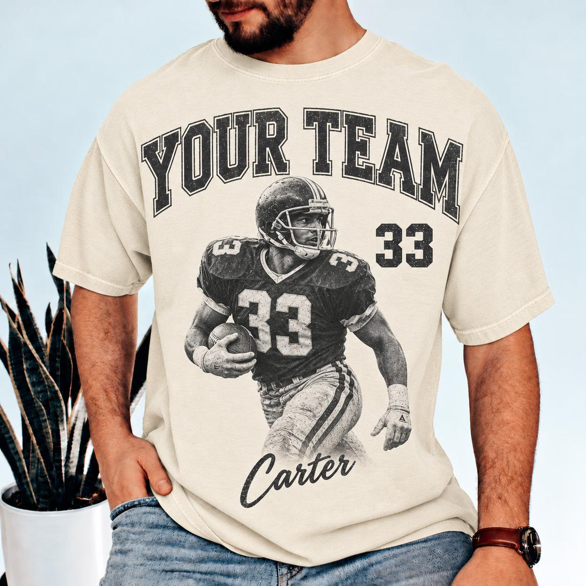 Personalized Vintage Football Player Photo Comfort Colors Shirt, Custom Name & Number Tee, Senior Football Mom Shirt, Family Game Day