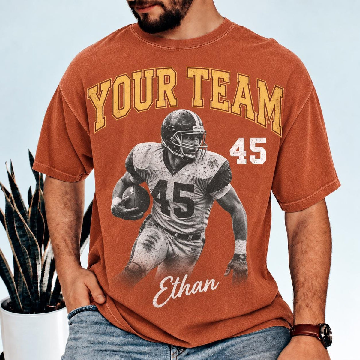 Personalized Vintage Football Player Photo Comfort Colors Shirt, Custom Name & Number Tee, Senior Football Mom Shirt, Family Game Day