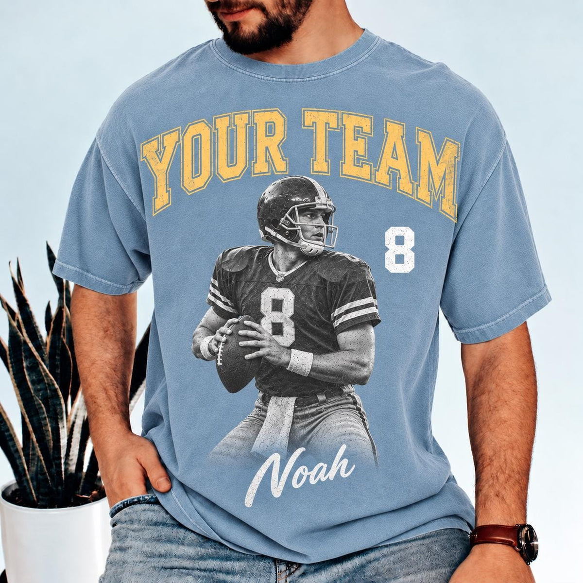 Personalized Vintage Football Player Photo Comfort Colors Shirt, Custom Name & Number Tee, Senior Football Mom Shirt, Family Game Day