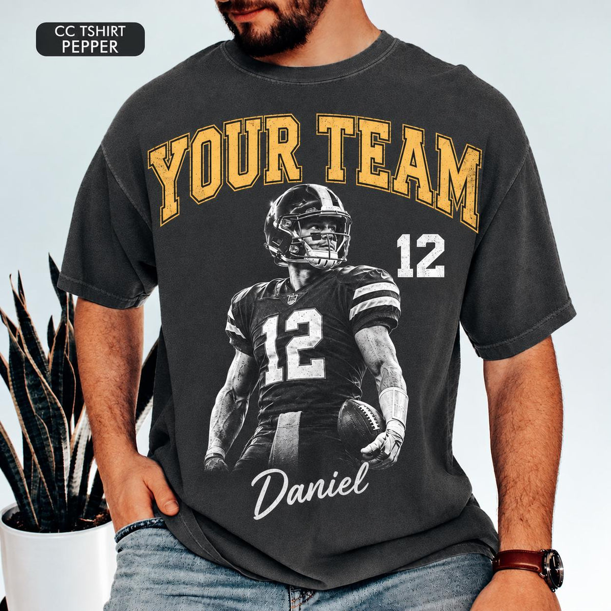 Personalized Vintage Football Player Photo Comfort Colors Shirt, Custom Name & Number Tee, Senior Football Mom Shirt, Family Game Day