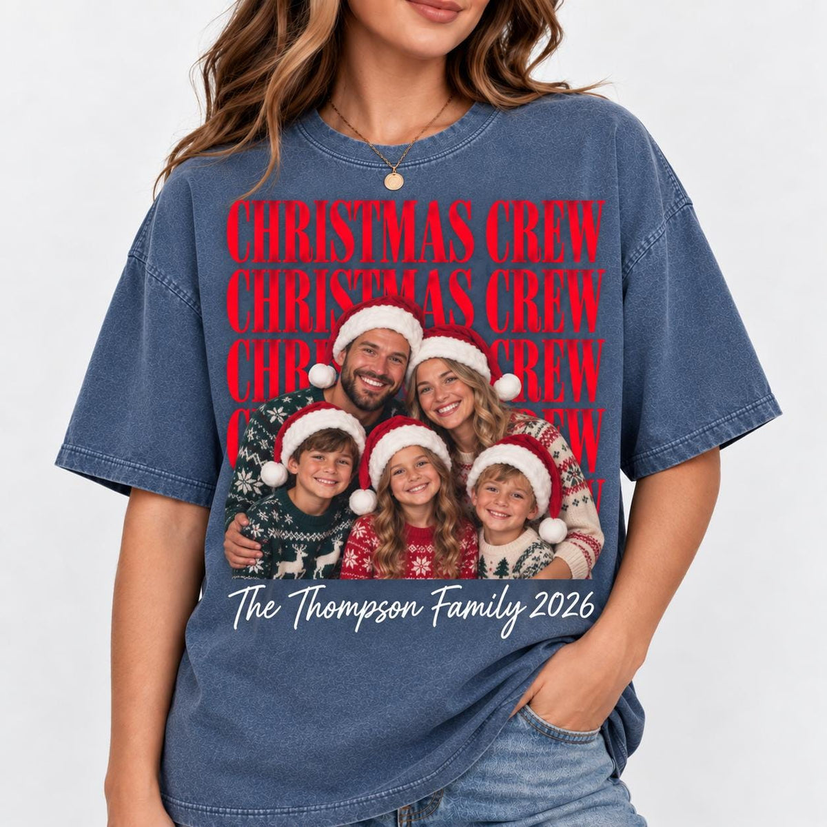 Personalized Family Vintage Photo Comfort Colors Shirt, Family Christmas Tee 2026, Family Name Matching Pajamas Tops, Christmas Gift