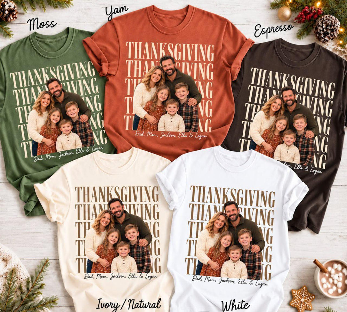 Custom Family Photo + Name Thanksgiving Comfort Colors Shirt, Personalized Matching Tee, Family Holiday Party Outfit, Thankful Tee