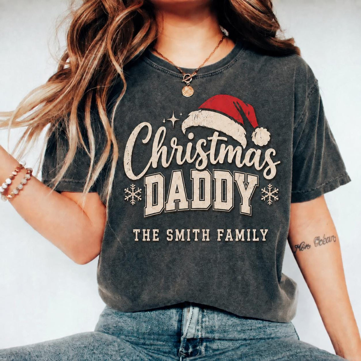 Matching Family Christmas Shirts, Personalized Grandma Grandpa Daddy Family Role Tees, Custom Name Christmas Crew Holiday Gift