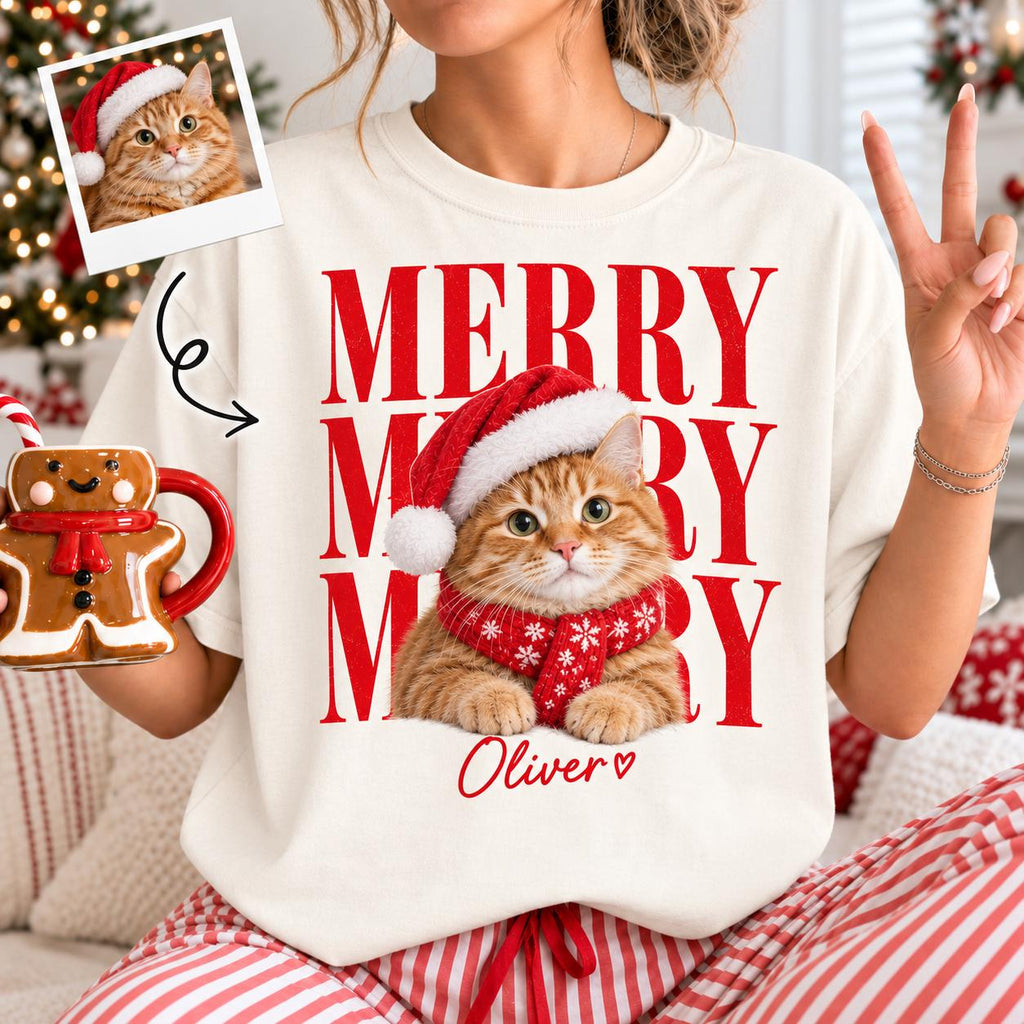 Personalized Pet Christmas Comfort Colors Shirt, Custom Dog Cat Name Holiday Tee, Matching Family Xmas Gift for Pet Lovers