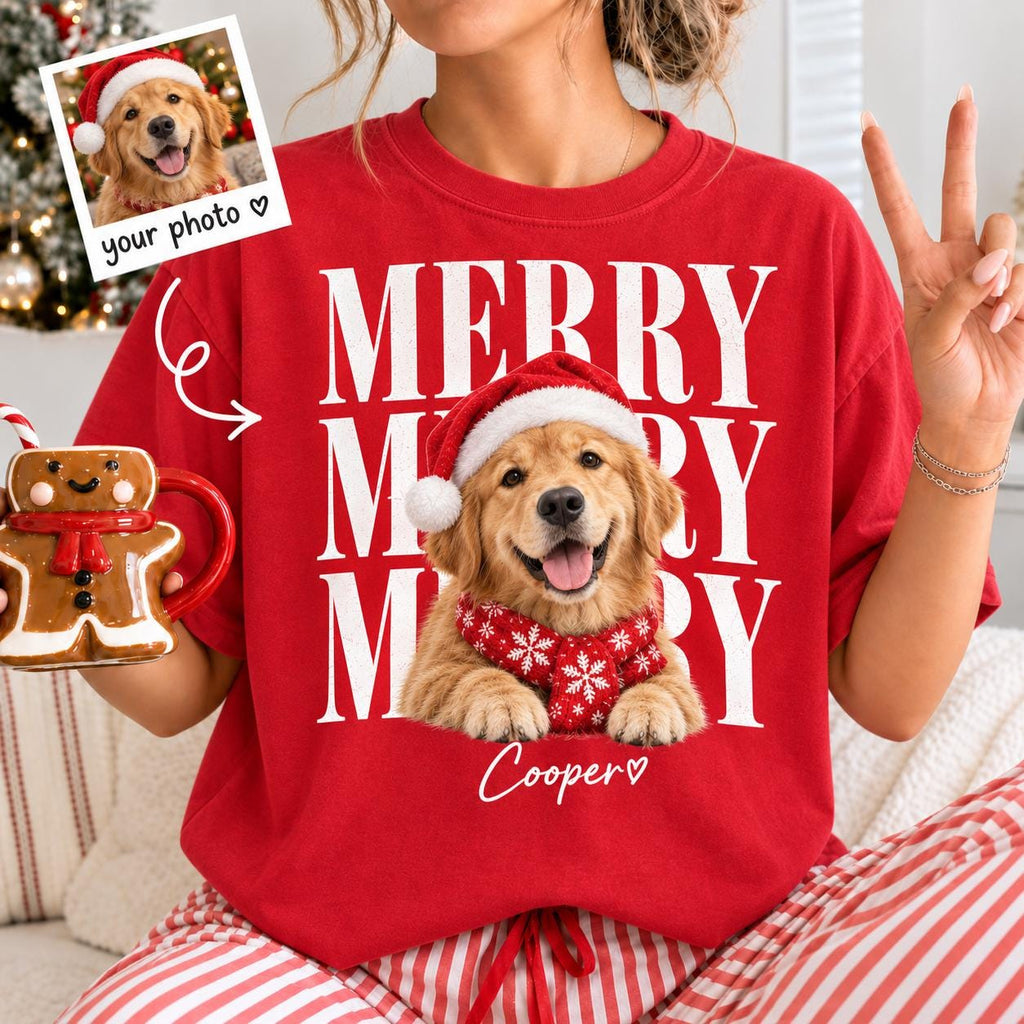Personalized Pet Christmas Comfort Colors Shirt, Custom Dog Cat Name Holiday Tee, Matching Family Xmas Gift for Pet Lovers