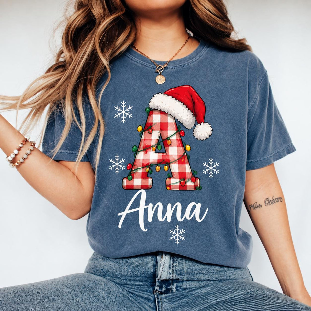 Personalized Family Christmas Letter Shirt, Custom Name Holiday Tee, Matching Family Xmas T-Shirt, Festive Personalized Gift