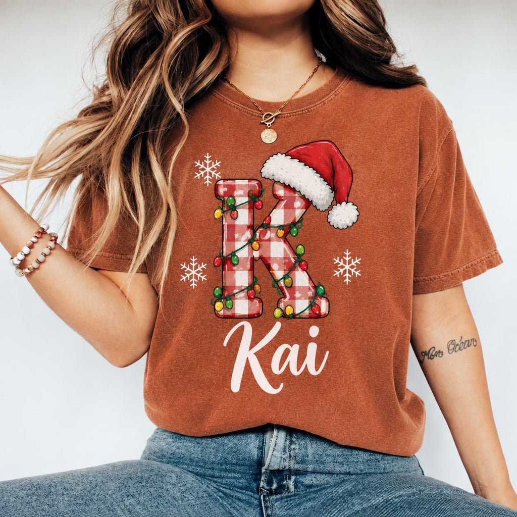Personalized Family Christmas Letter Shirt, Custom Name Holiday Tee, Matching Family Xmas T-Shirt, Festive Personalized Gift