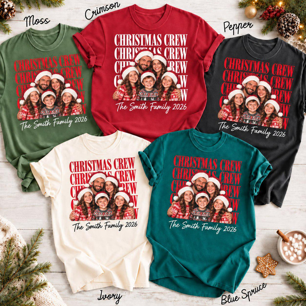 Personalized Family Vintage Photo Comfort Colors Shirt, Family Christmas Tee 2026, Family Name Matching Pajamas Tops, Christmas Gift