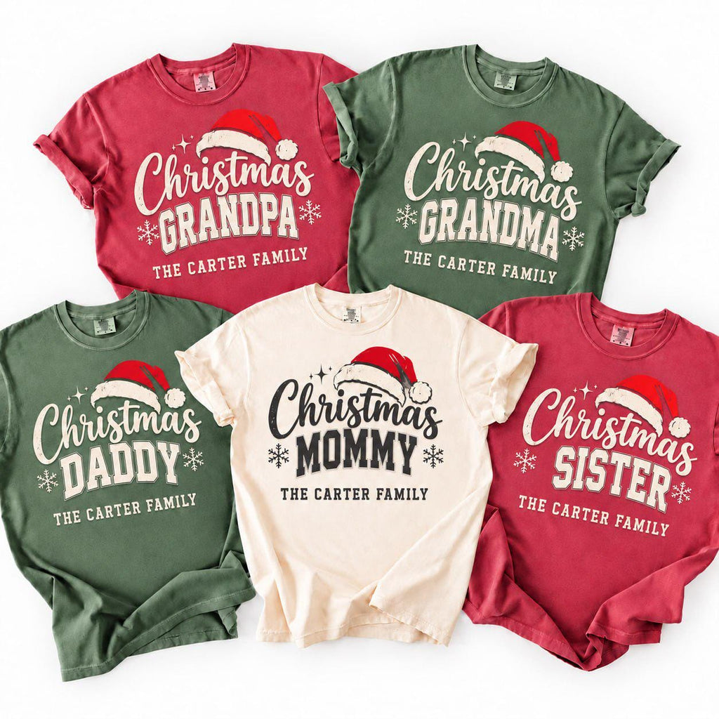 Matching Family Christmas Shirts, Personalized Grandma Grandpa Daddy Family Role Tees, Custom Name Christmas Crew Holiday Gift