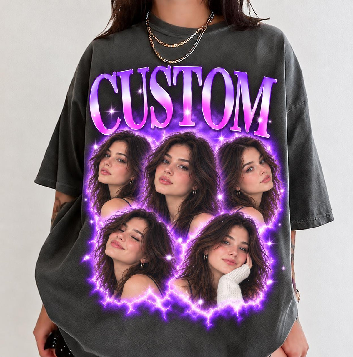 Custom Vintage Bootleg Comfort Colors Shirt, Personalized Boyfriend Girlfriend Photo & Name Tee, Couple Portrait Gift