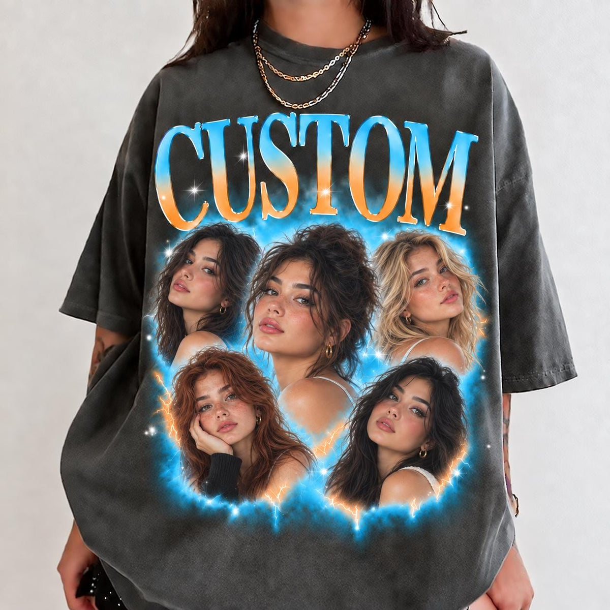 Custom Vintage Bootleg Comfort Colors Shirt, Personalized Boyfriend Girlfriend Photo & Name Tee, Couple Portrait Gift