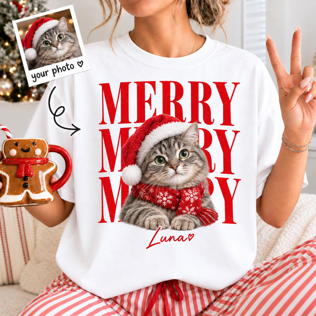 Personalized Pet Christmas Comfort Colors Shirt, Custom Dog Cat Name Holiday Tee, Matching Family Xmas Gift for Pet Lovers