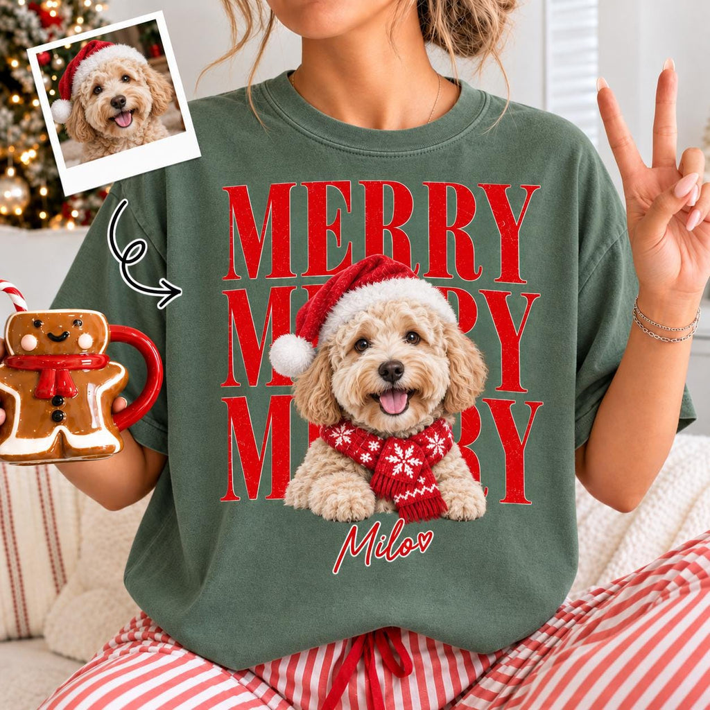 Personalized Pet Christmas Comfort Colors Shirt, Custom Dog Cat Name Holiday Tee, Matching Family Xmas Gift for Pet Lovers